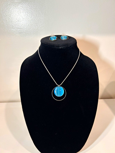 Blue round glass - blue, pendant