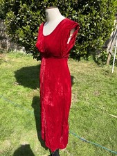VINTAGE LEE DELMAN 1940S EVENING DRESS VELVET RED SIZE 6 FIT & FLARE 