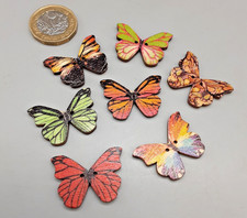 7 Different Colour Decorated Wooden Two Hole Buttons in the Shape of Butterflies