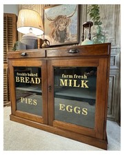 Antique Cupboard , Country Farmhouse Cabinet , Bread, Milk, Eggs, Dairy, Bakery