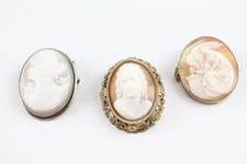 Mixed Grade Silver Cameo Brooches Shell Gold Tone Vintage x 3 (13g)
