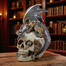 Skull & Dragon Steampunk Ornament Gothic Sculpture Fantasy Myth Home Decor Gift
