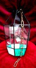 Vintage Colored Lead Light Glass Candle Holder / LANTERN .