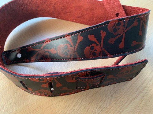 Skull black red real - red, leather
