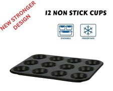 Non stick steel 12 cup shallow fairy cake, bun, tart, baking tray mince pie tin