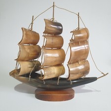 Vintage Sailing Ship Model Handcrafted from Authentic Horn