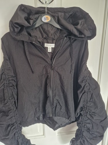 Topshop black hooded zip - black,