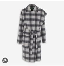Benetton Wool Wrap Coat Grey Check Warm Size 8 BNWOT RRP £200
