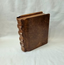 Unusual antique leather-bound faux book document box with red leather interior.