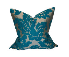 blue and grey textured damask design fabric cushion cover 16"x16"