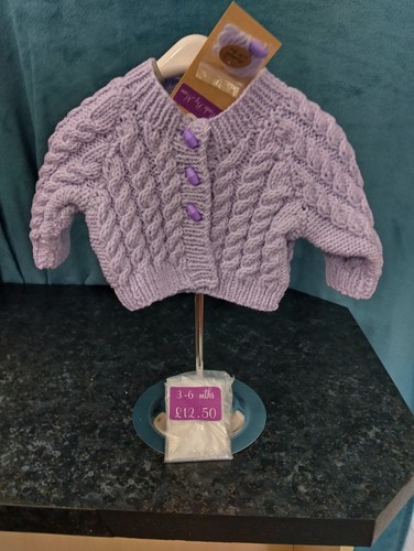 3-6mths lilac aran cardigan