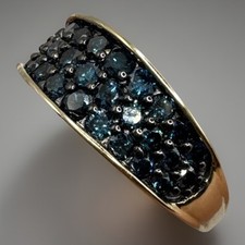 STUNNING 10ct 417 Yellow Gold & 0.50ct Blue Diamond Gemstone Ring Size M Gift