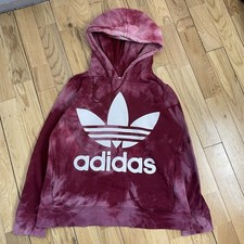 Adidas Originals Trefoil Hoodie - Maroon Tie-Dye Pullover Size M (UK 14)