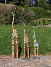 Elephant Sculptures Fair Trade Carved Wooden Set Of 3 Rainbow Ornaments