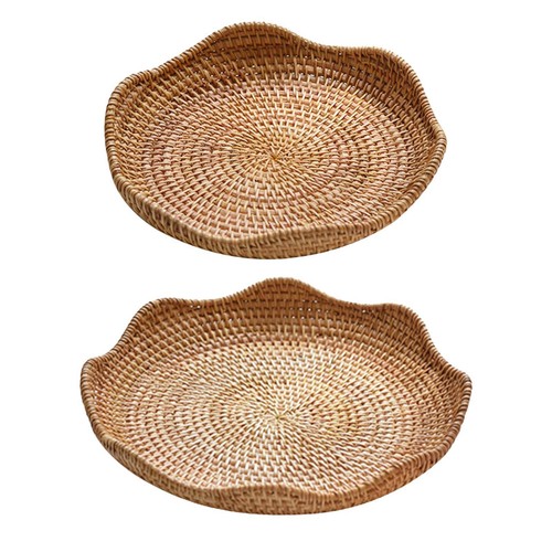 Rattan round serving - rattan, tray