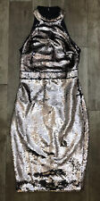 Lipsy Gold Black Two Way Sequin Sleeveless High Neck Bodycon Dress UK8 A44