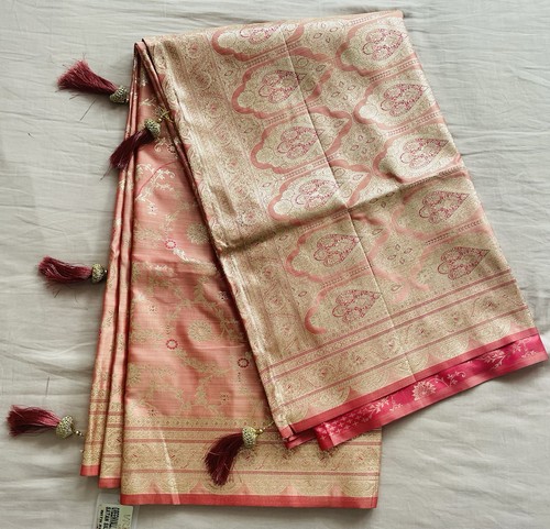Soft katan light pink saree - soft,