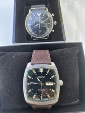 Seiko Recraft Automatic Watch SNKP27 Green x Emporio Armani Aviator Watch Black