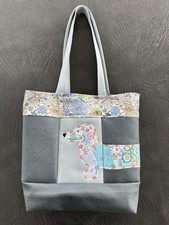 Dachshund/Sausage Dog Shoulder bag shopping Tote Bag Blue & Grey & Flower fabric