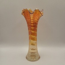 Vintage Carnival Glass Amber and Clear Vase 7.5"