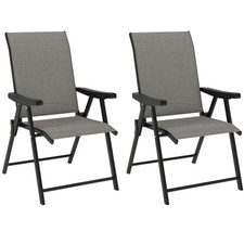 Outsunny 2 Folding Garden Dining Chairs, Mesh Seat, Black Grey, Refurbished