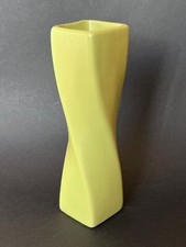 Lime Green Ceramic Bud Vase Twisted Square Shape Satin Finish 16cm H
