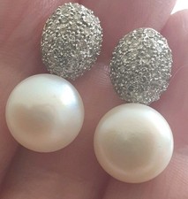 18ct Gold 1ct Diamond and Pearl Drop Earrings Heavy Superior Quality