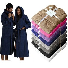 Unisex 100% Egyptian Cotton Terry Towelling Shawl Collar Hooded Bathrobe Gown