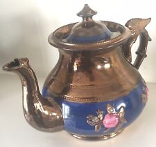 Quality Teapot Lustre Copper Glaze Rose Floral Eagle Handle Dated 1893