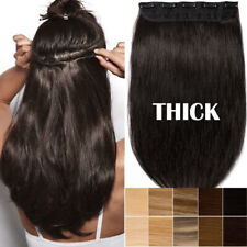 100% Soft Clip in One Piece Real Human Remy Hair Extensions 3/4 Full Head Black