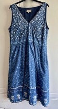 ✩Pretty *EAST ARTISAN with ANOKHI* Blue Hand Block Print Kaftan Midi Dress 16✩