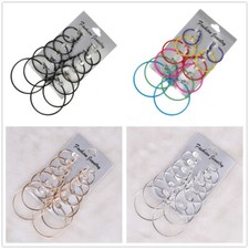 6 Pairs Big Hoop Loop Earrings Jewellery Fashion Silver plated Beading Boho Gift