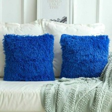 2Pcs Long Pile Soft Shaggy Faux Fur Plain Fluffy Cushion Covers Pillow Case