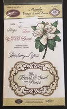 Magnolia flower sentiments Vintage Labels Seven JustRite clear craft stamp set