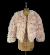Vintage Style New Unworn Ladies Marabou Feather Beige Pink Jacket Party Glamour