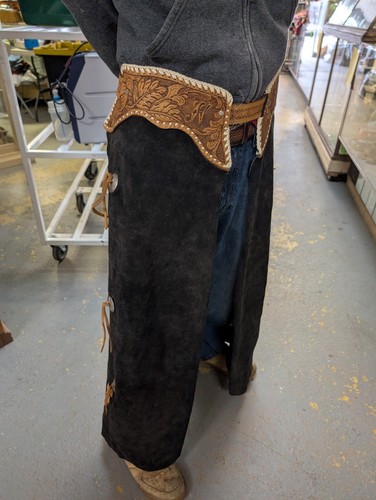 Black leather western - leather,