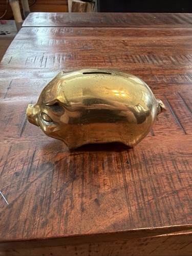 Vintage solid brass piggy bank - solid,