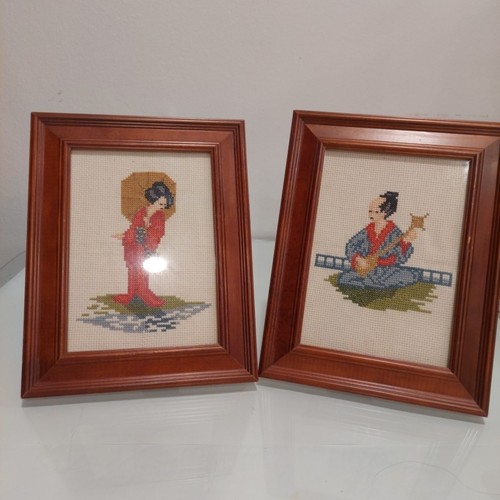 Pair framed cross stitch - framed,
