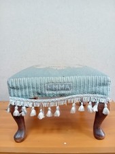 Vintage Upholstered Footstool with Wooden Legs