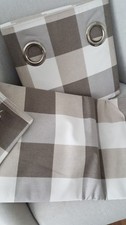 NEXT  White Taupe Brown Greige Blackout Check Eyelet Curtains W 135 x 183cm Drop