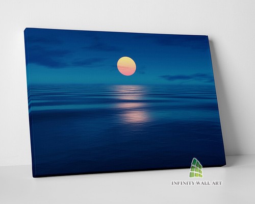 Sunset moon ocean canvas art - ocean,