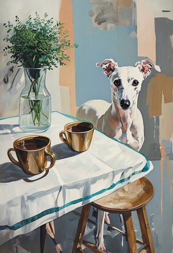 Retro greyhound and coffee - greyhound,
