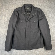 Banana Republic Miltary Jacket Men's Medium Gray Wool Full Zip Coat Epaulets