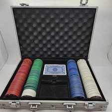 Poker Chips Set Metal Case Deck Of Playing Cards