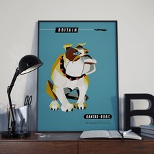 Vintage Qantas Great Britain Bulldog Tourist Travel Poster Print Picture A3 A4