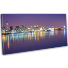 Liverpool Over The Mersey Skyline Panoramic Framed Canvas Wall Art Print