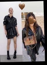 Zara FAUX LEATHER SHIRT Black