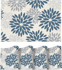 Floral Vinyl Placemats Set of 4, Washable Heat Resistant Non-Slip Woven Plastic 