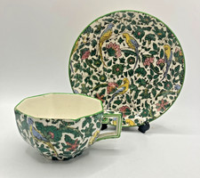Rare Royal Doulton Green Persian Parrot Chintz Cup & Saucer D3550 Dated 1912