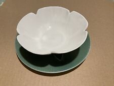 RARE BRANKSOME CHINA WHITE ROSE BOWL WITH GREEN PLATE - UNUSED